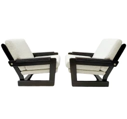 Mid-Century Modern Wenge Lounge Chairs with Bouclé Upholstery, 1970s